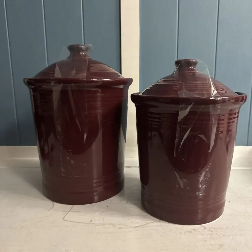 Set Of 2 Fiesta Ware Canister Cinnabar Retired EUC Ceramic Burgundy‎ Fiesta Ware